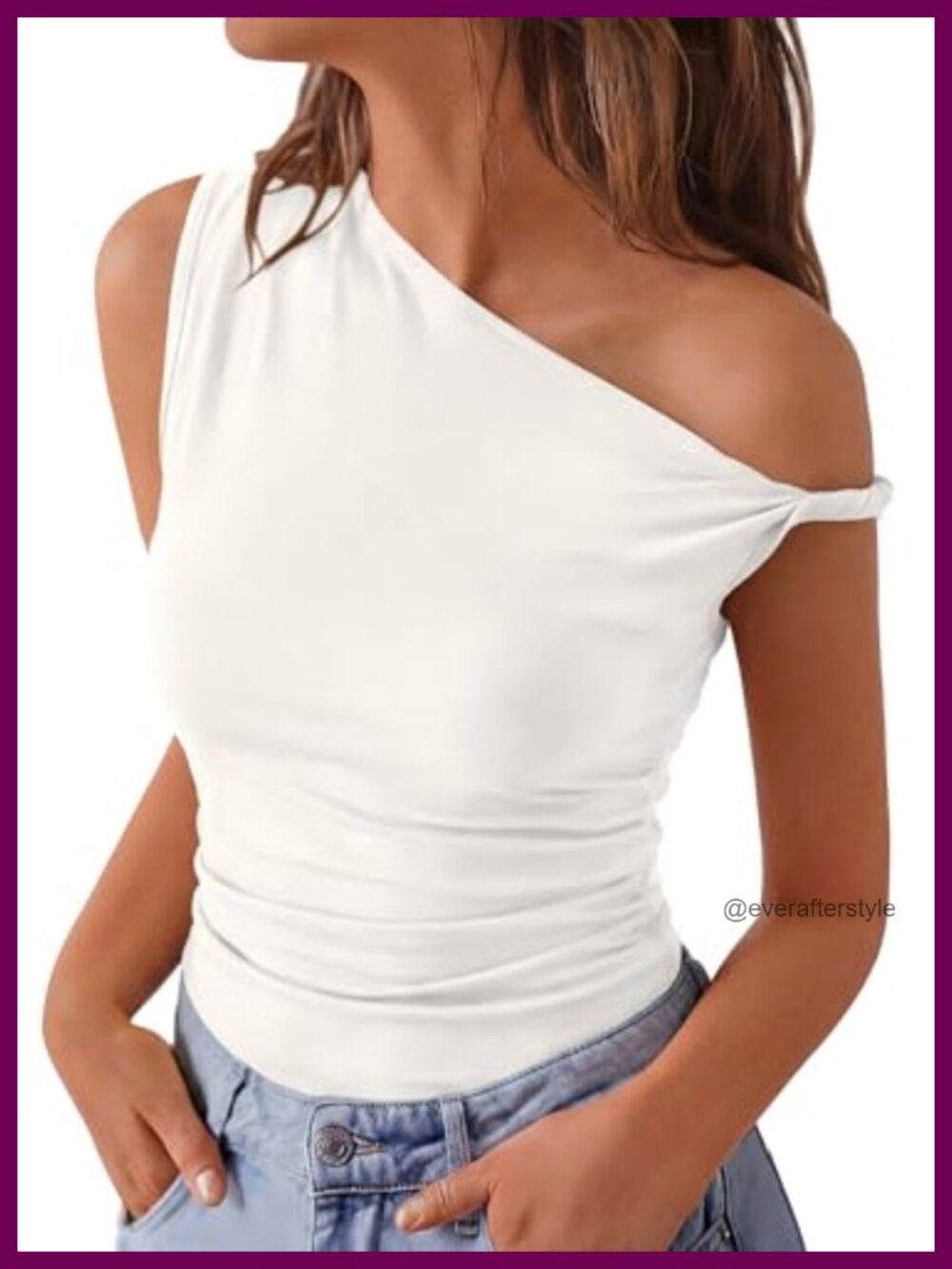 Off Shoulder Asymmetrical Sleeveless Tank Top Stretch Knit Slim Fit